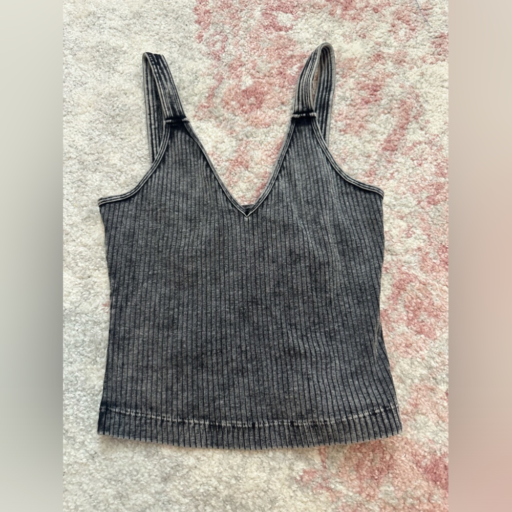 Ribbed Dark Grey Cropped Tank top
